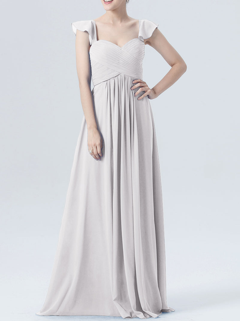 Chiffon Column Sweetheart Cap Sleeves Bridesmaid Dress-MB0118330