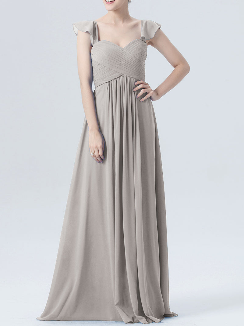 Chiffon Column Sweetheart Cap Sleeves Bridesmaid Dress-MB0118330