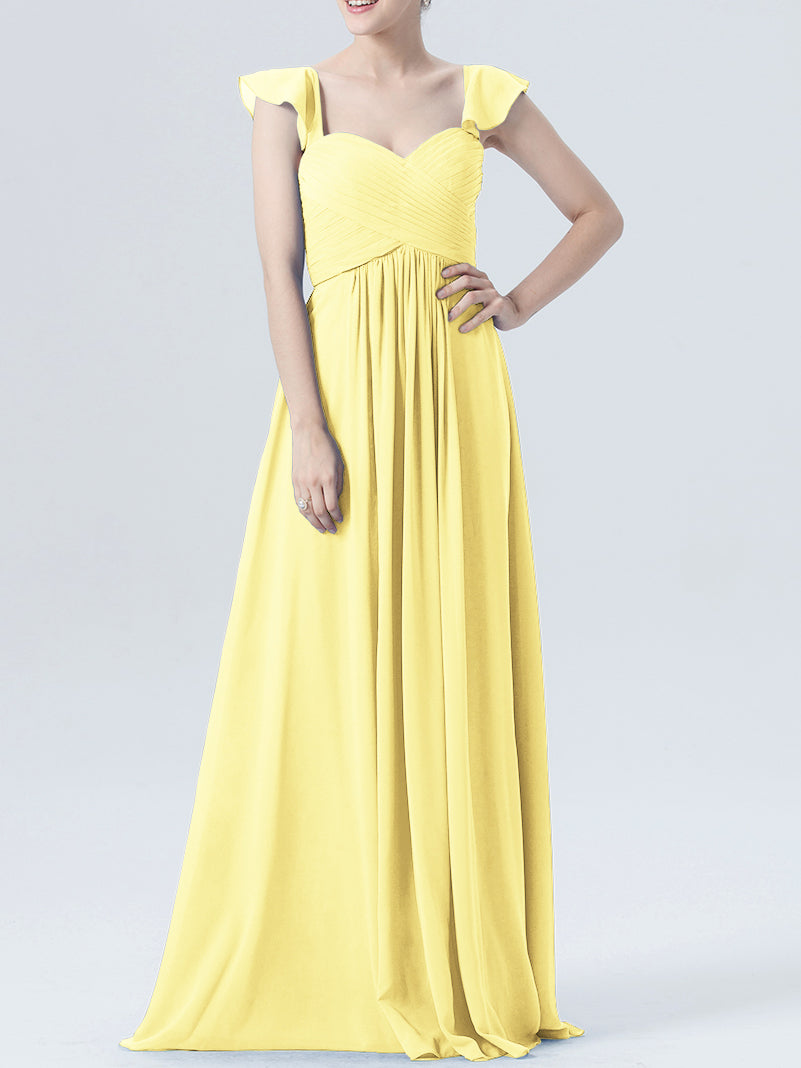 Chiffon Column Sweetheart Cap Sleeves Bridesmaid Dress-MB0118330