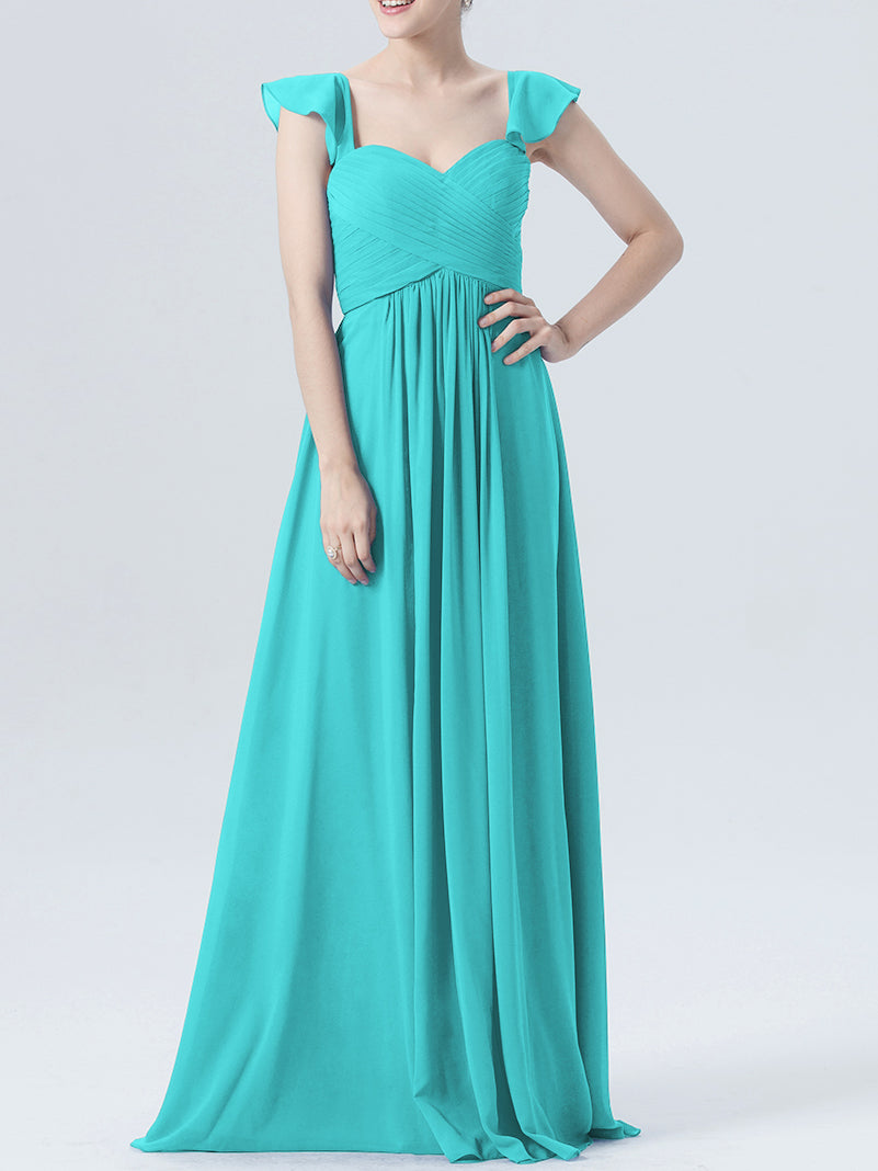 Chiffon Column Sweetheart Cap Sleeves Bridesmaid Dress-MB0118330