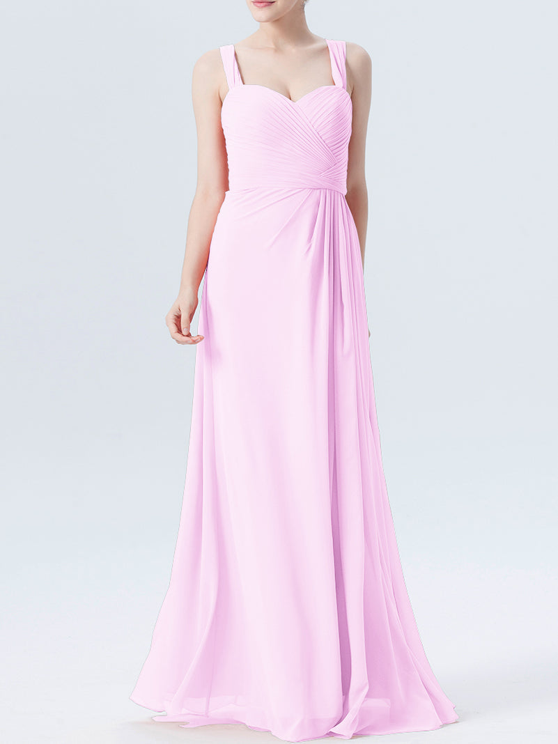 Chiffon Column Sweetheart Sleeveless Bridesmaid Dress-MB0118334