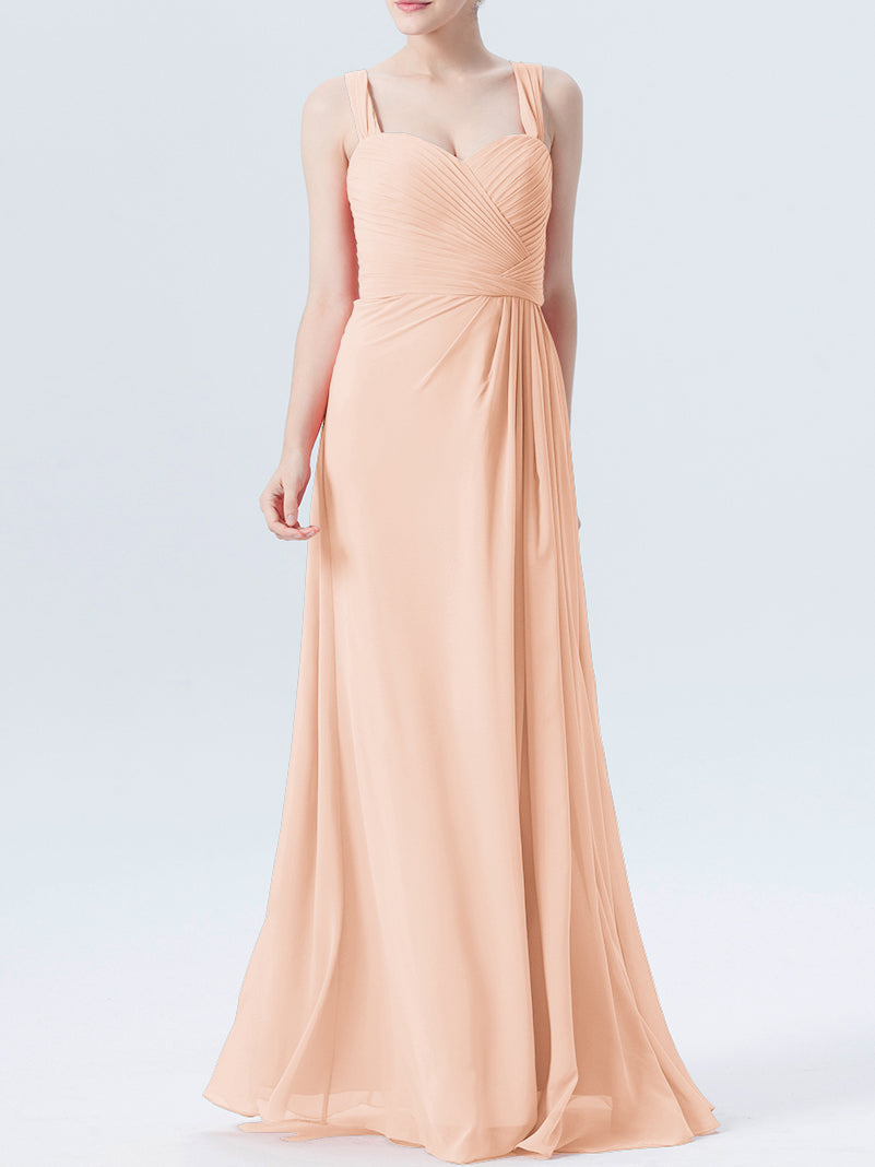 Chiffon Column Sweetheart Sleeveless Bridesmaid Dress-MB0118334