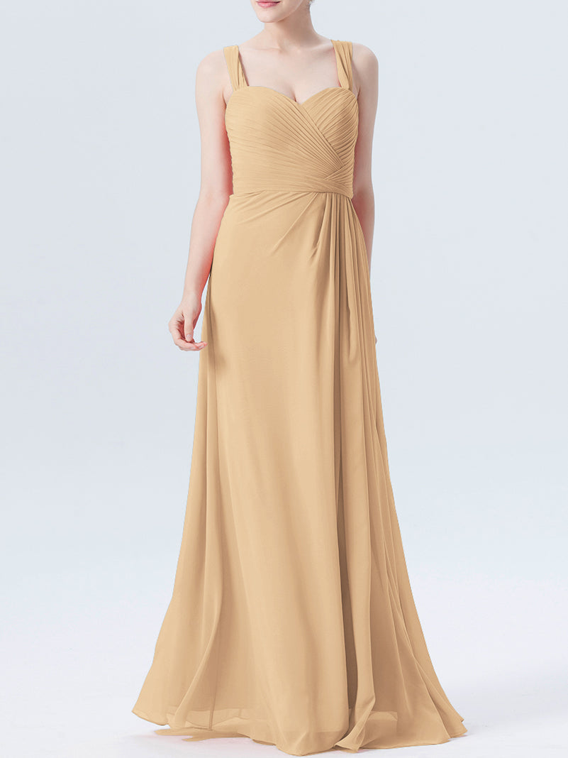 Chiffon Column Sweetheart Sleeveless Bridesmaid Dress-MB0118334