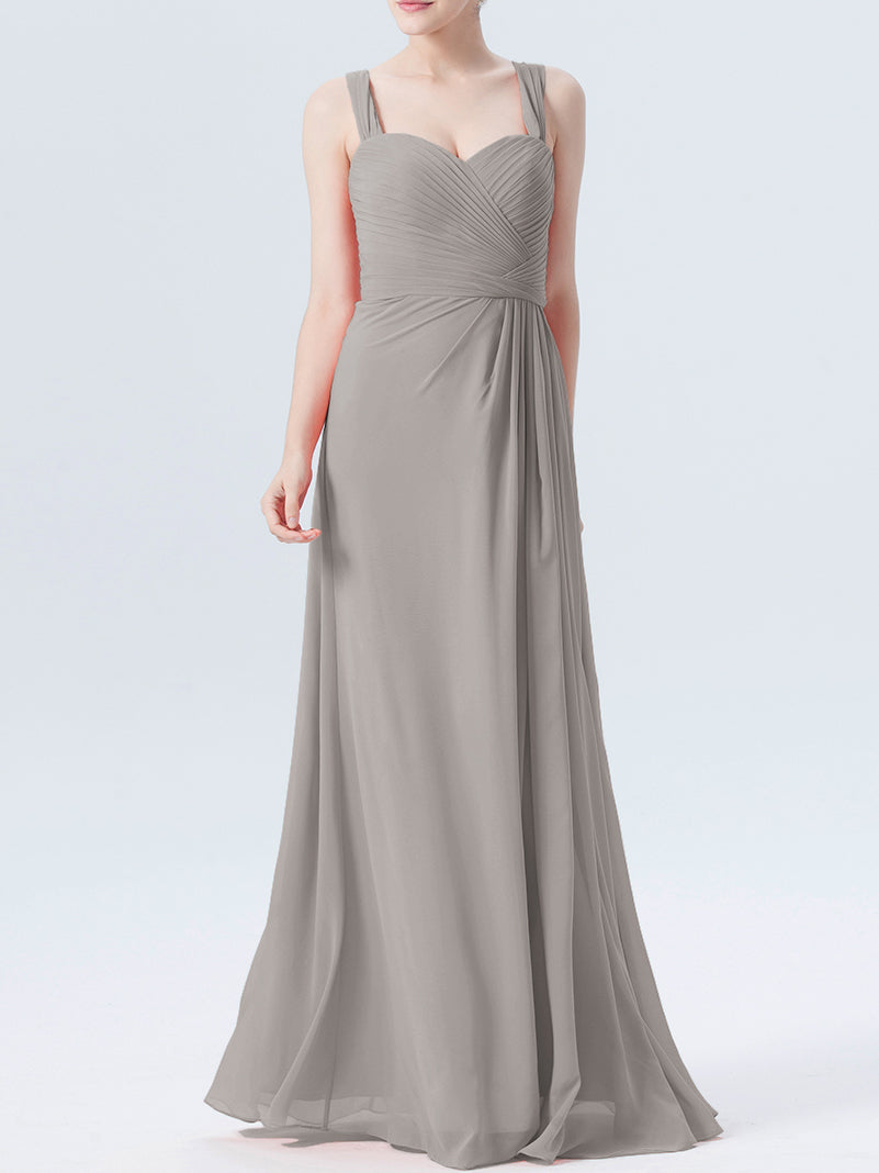 Chiffon Column Sweetheart Sleeveless Bridesmaid Dress-MB0118334