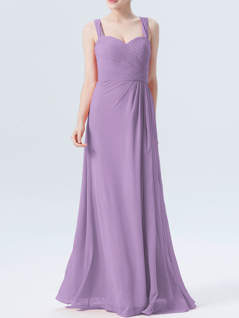 Chiffon Column Sweetheart Sleeveless Bridesmaid Dress-MB0118334