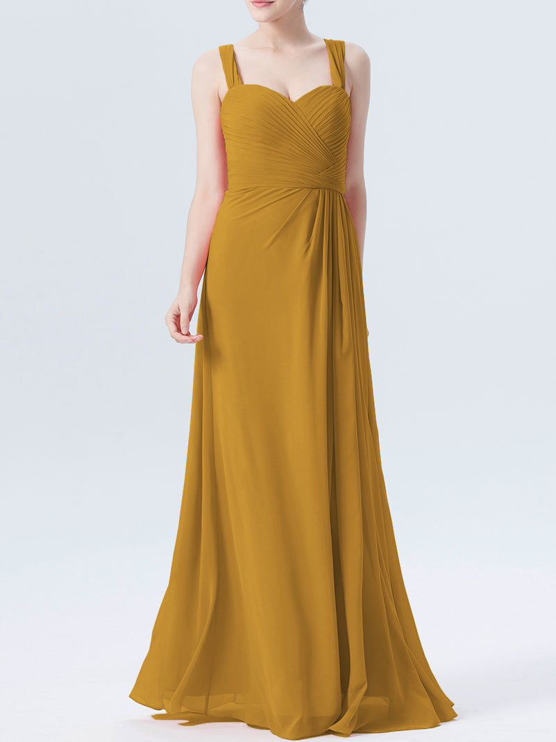 Chiffon Column Sweetheart Sleeveless Bridesmaid Dress-MB0118334