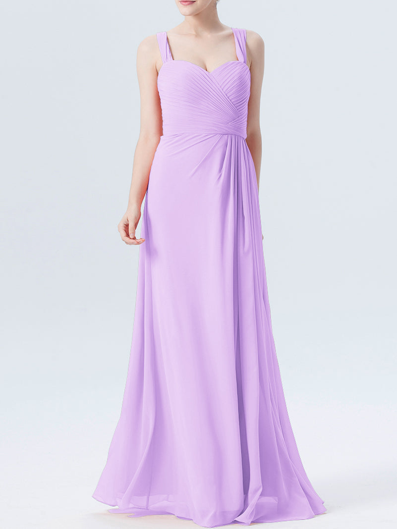 Chiffon Column Sweetheart Sleeveless Bridesmaid Dress-MB0118334