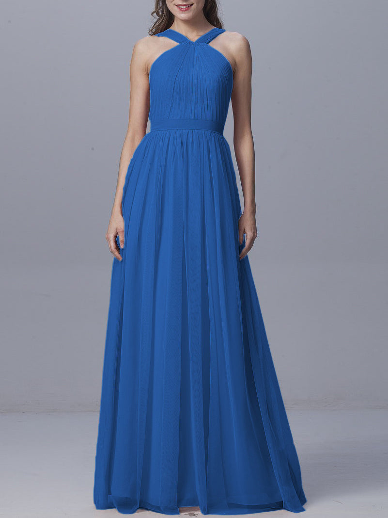 Tulle Column Straps Sleeveless Bridesmaid Dress-MB0917929