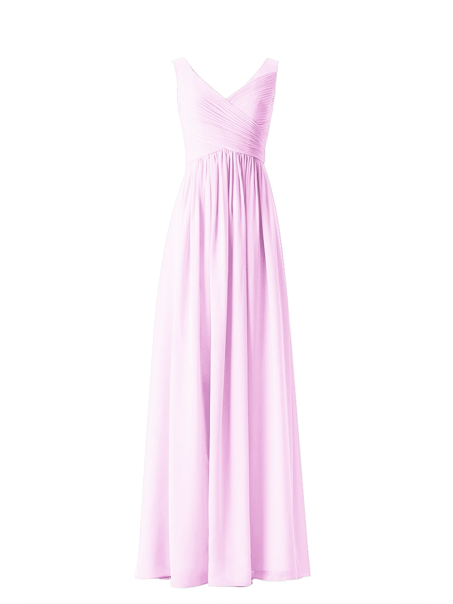 Chiffon Column V-Neck Sleeveless Bridesmaid Dress-MB13614