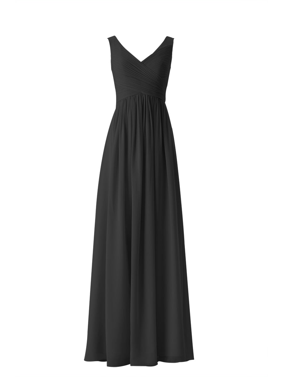 Chiffon Column V-Neck Sleeveless Bridesmaid Dress-MB13614