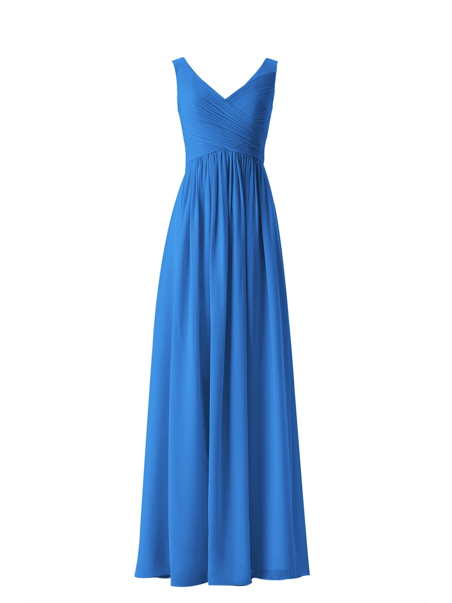 Chiffon Column V-Neck Sleeveless Bridesmaid Dress-MB13614