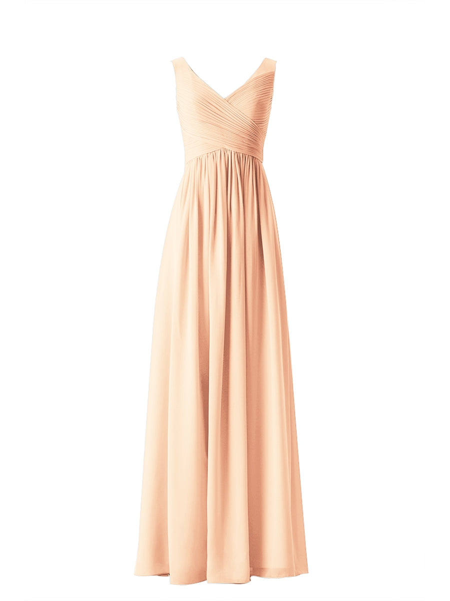 Chiffon Column V-Neck Sleeveless Bridesmaid Dress-MB13614