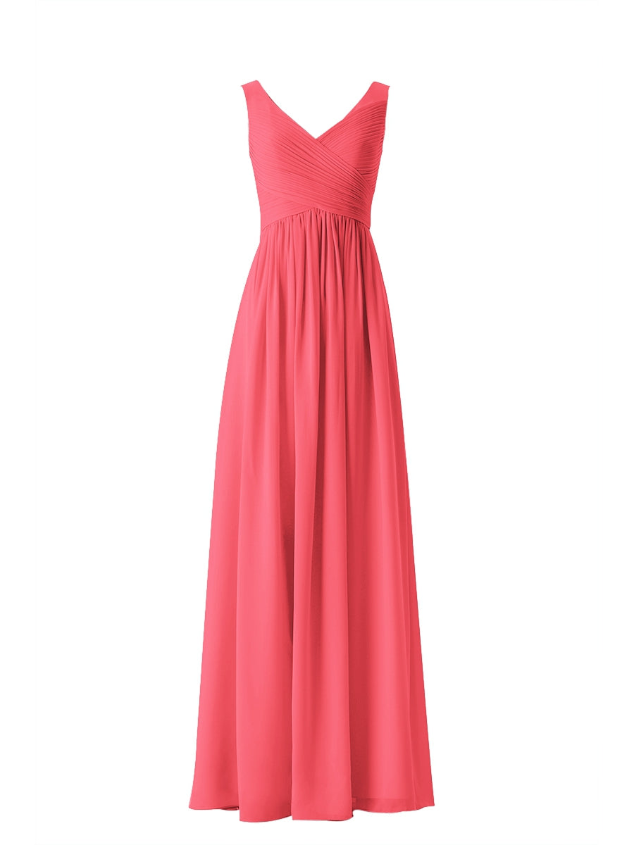Chiffon Column V-Neck Sleeveless Bridesmaid Dress-MB13614