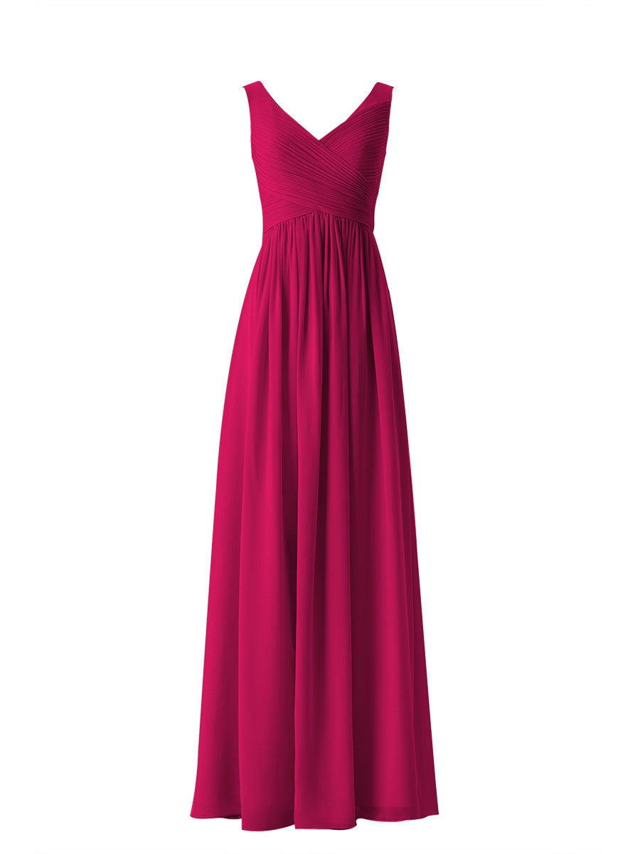 Chiffon Column V-Neck Sleeveless Bridesmaid Dress-MB13614