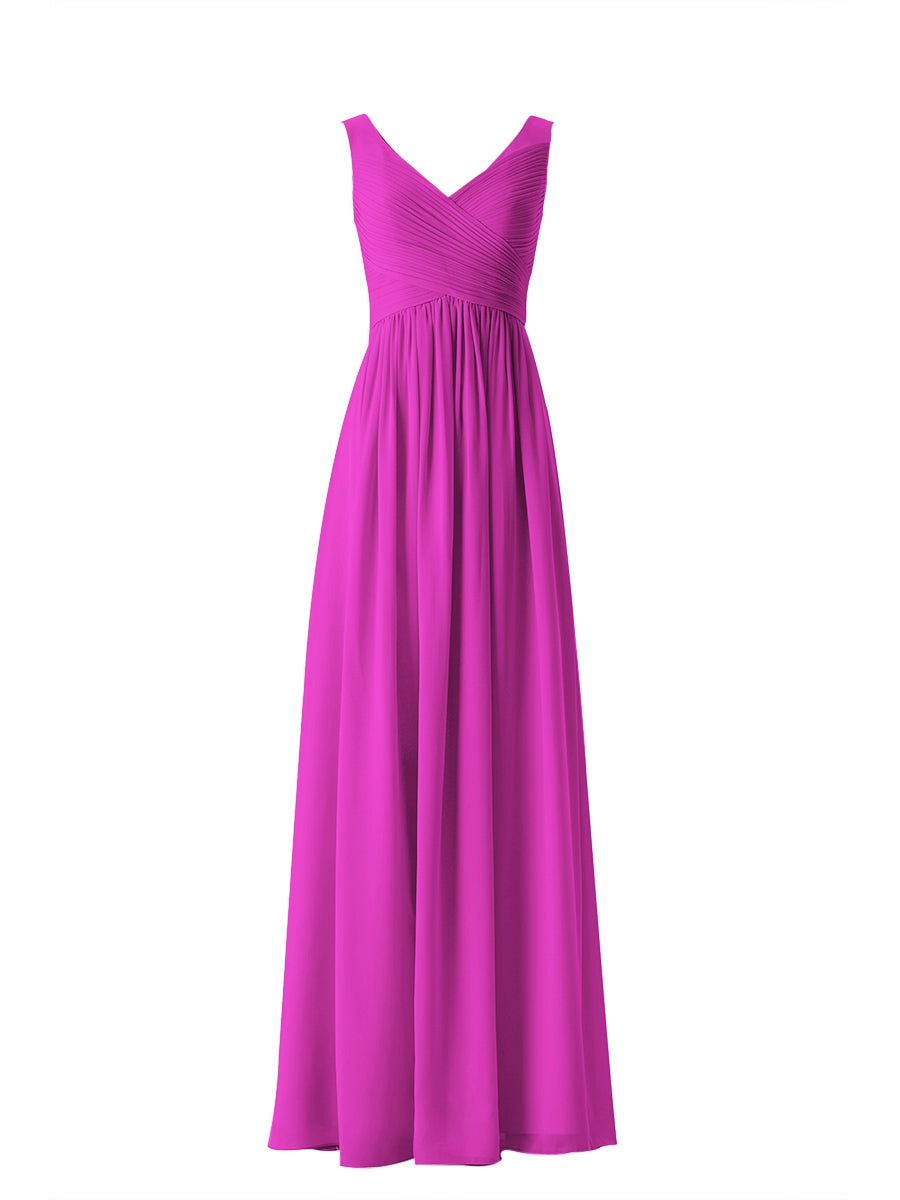 Chiffon Column V-Neck Sleeveless Bridesmaid Dress-MB13614