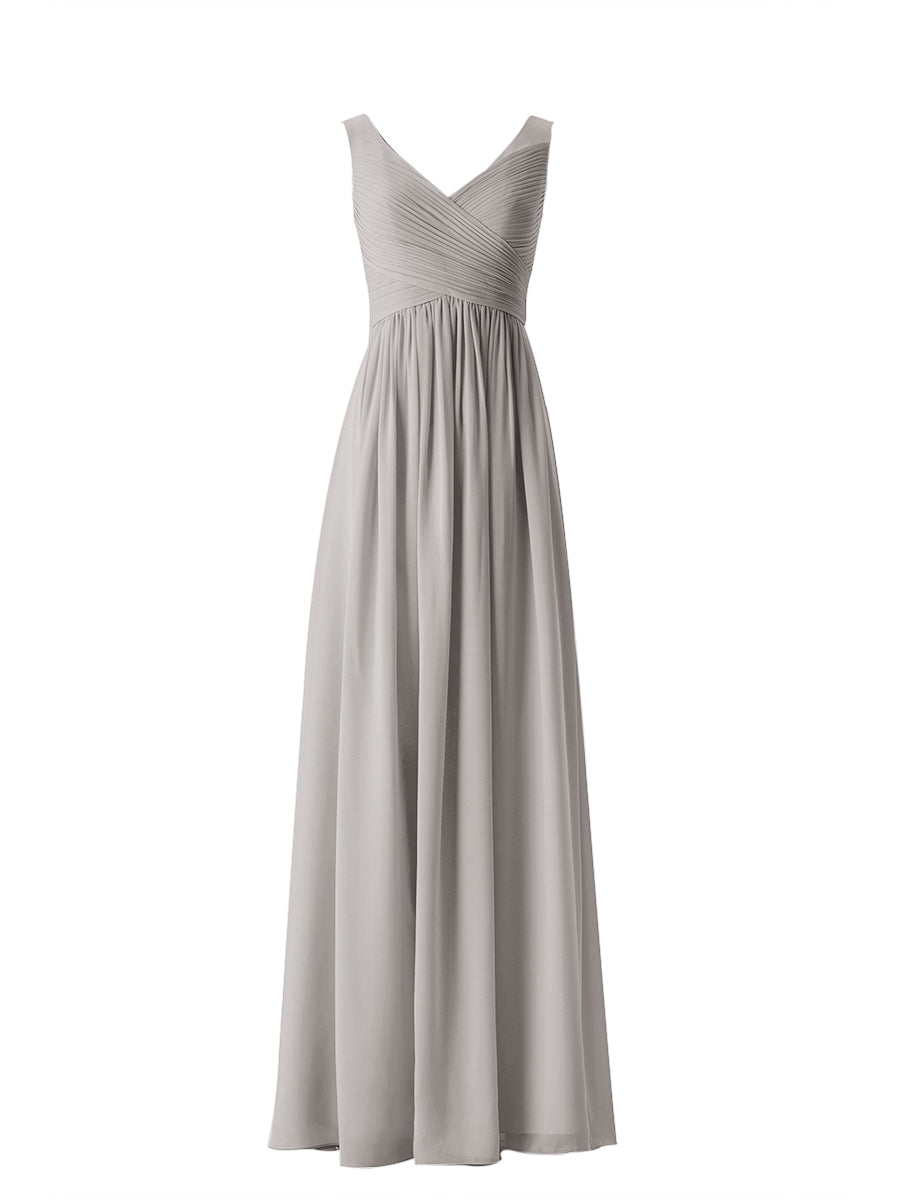 Chiffon Column V-Neck Sleeveless Bridesmaid Dress-MB13614