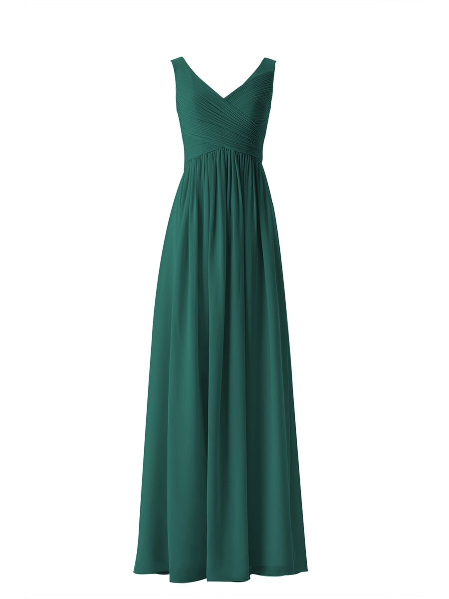 Chiffon Column V-Neck Sleeveless Bridesmaid Dress-MB13614