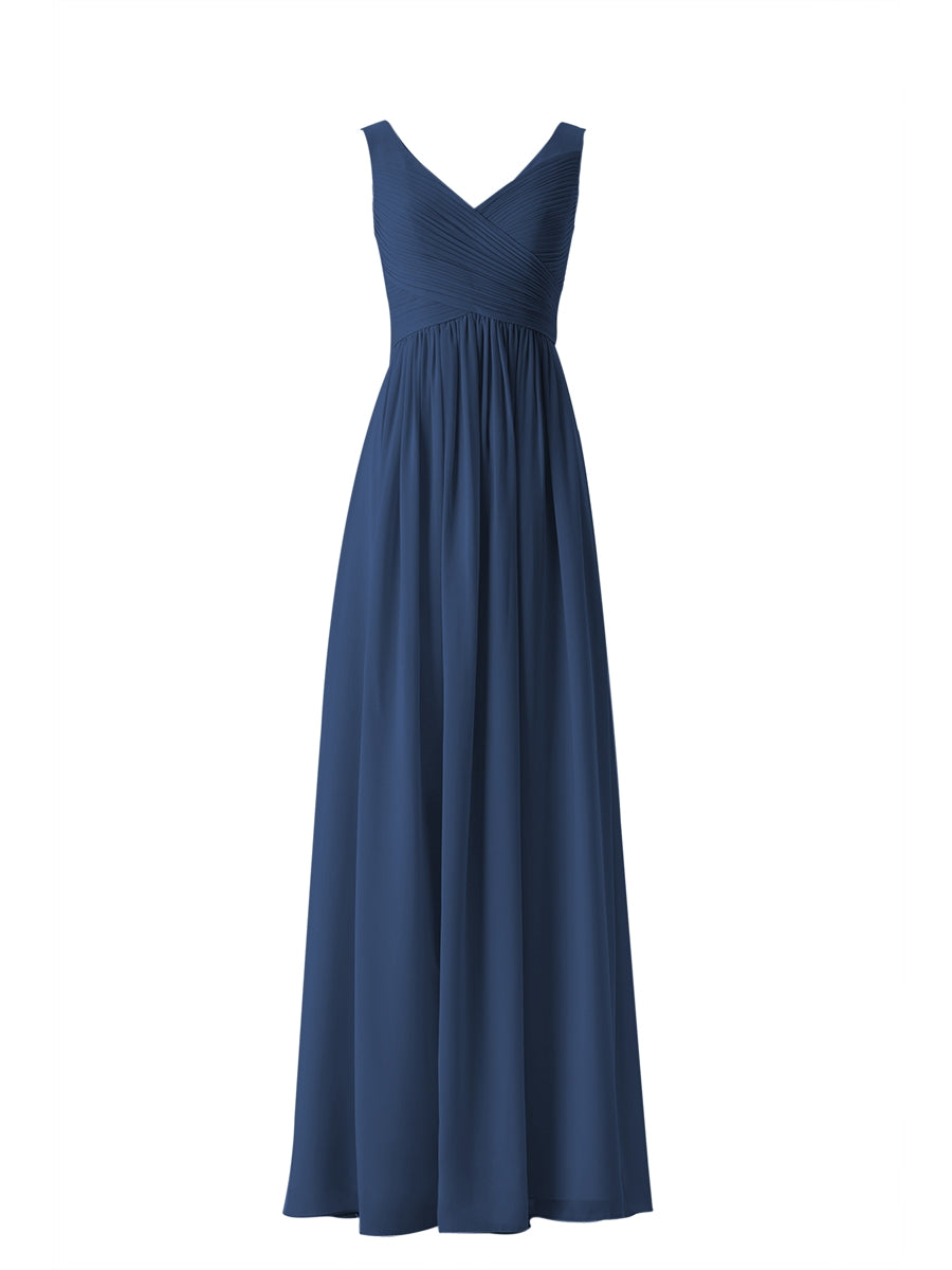 Chiffon Column V-Neck Sleeveless Bridesmaid Dress-MB13614