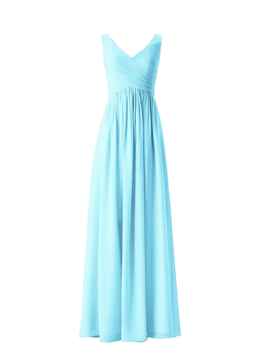 Chiffon Column V-Neck Sleeveless Bridesmaid Dress-MB13614