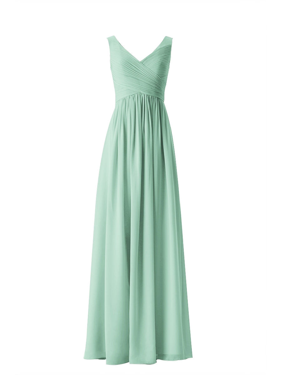 Chiffon Column V-Neck Sleeveless Bridesmaid Dress-MB13614