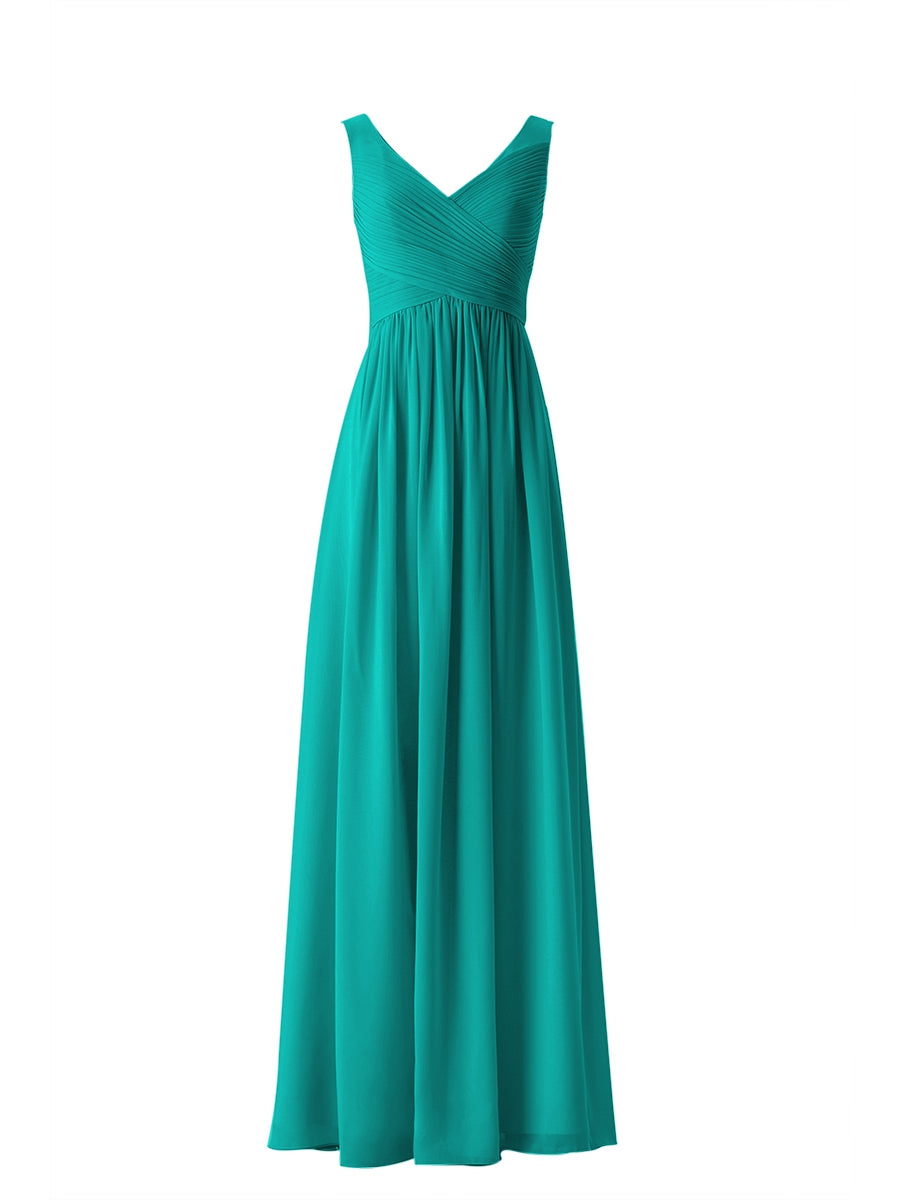 Chiffon Column V-Neck Sleeveless Bridesmaid Dress-MB13614