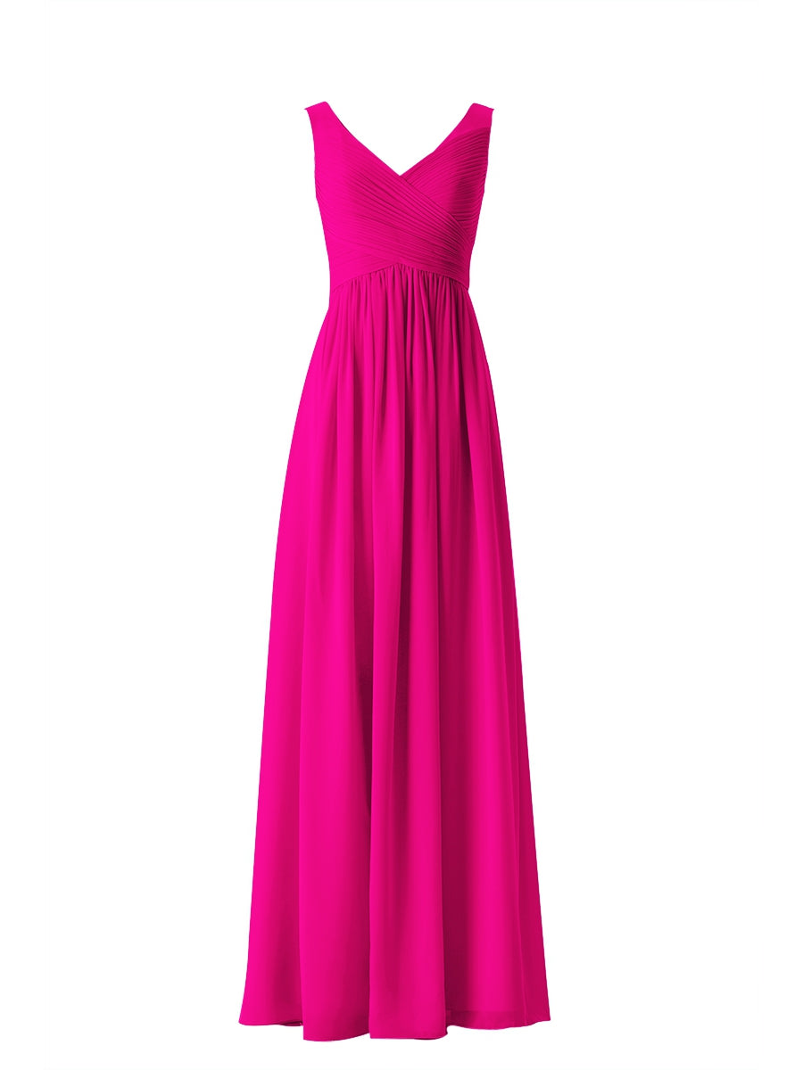 Chiffon Column V-Neck Sleeveless Bridesmaid Dress-MB13614