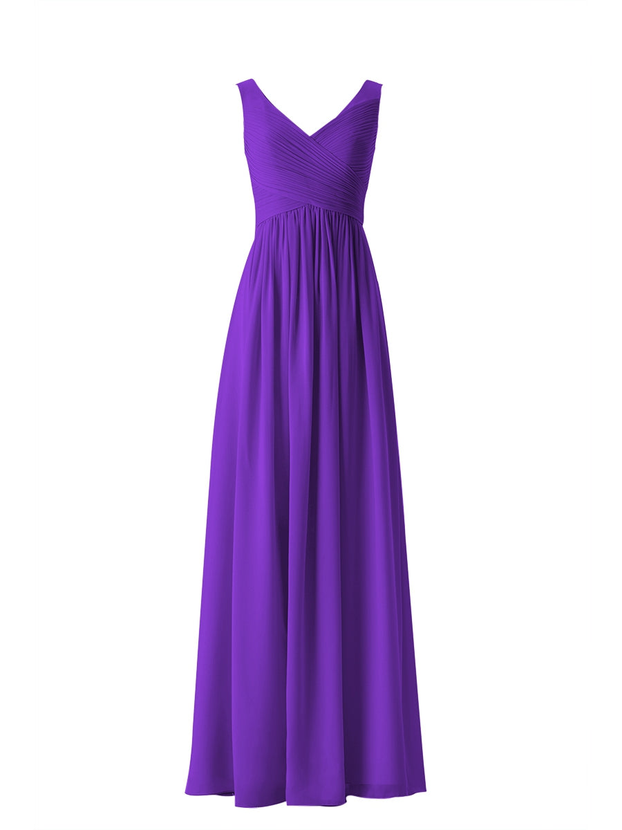 Chiffon Column V-Neck Sleeveless Bridesmaid Dress-MB13614