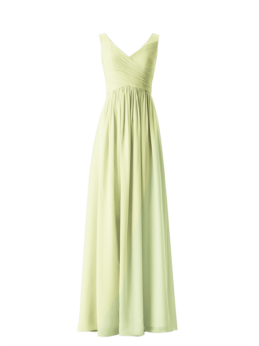 Chiffon Column V-Neck Sleeveless Bridesmaid Dress-MB13614