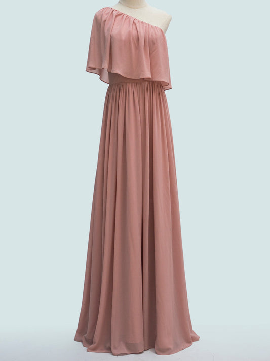 Chiffon One Shoulder Sleeveless Bridesmaid Dress| Plus Size | 60+ Colors