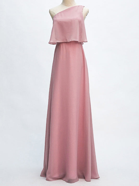 Chiffon One Shoulder Sleeveless Bridesmaid Dress| Plus Size | 60+ Colors