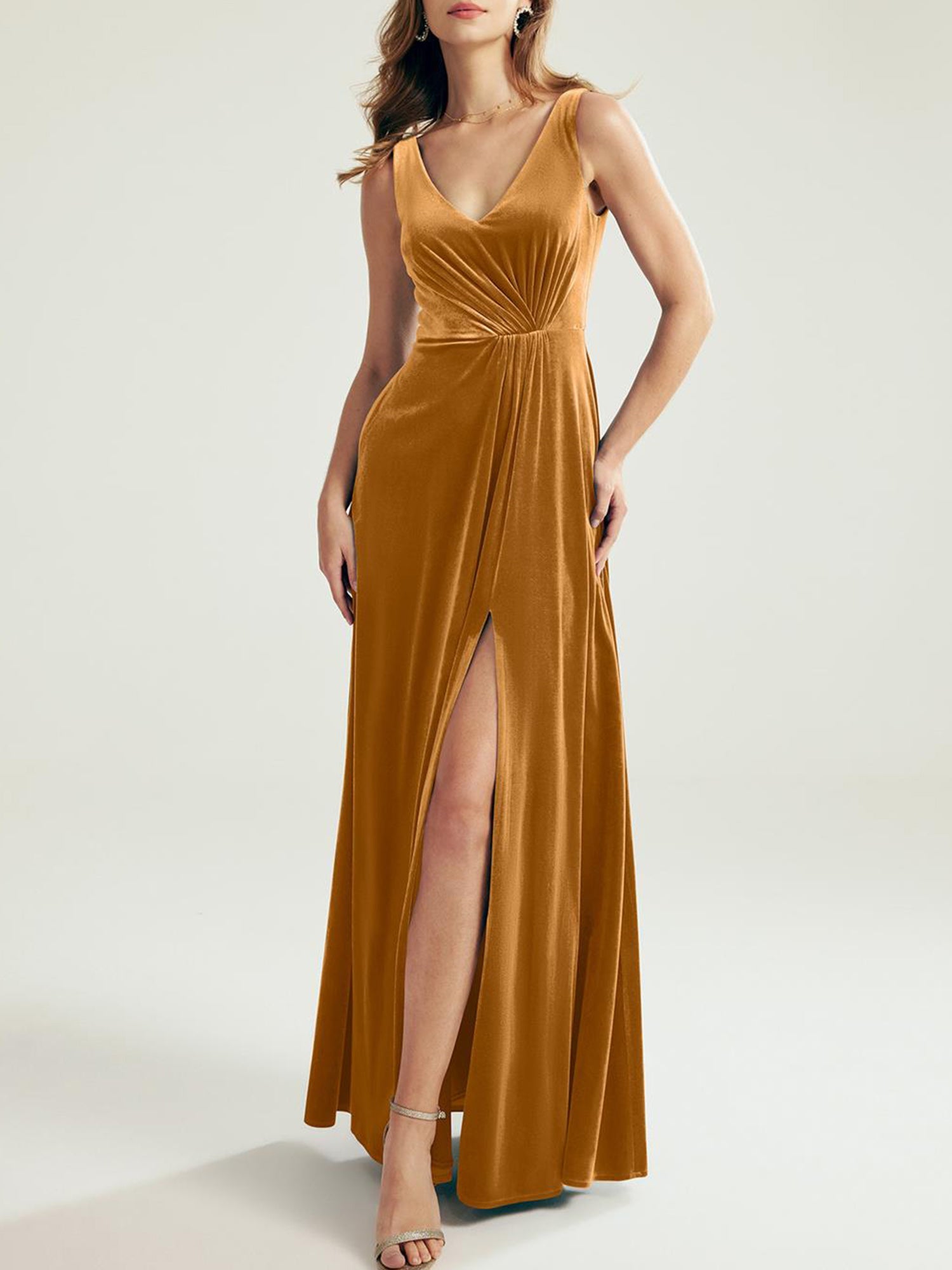 Velvet V-Neck Sleeveless Bridesmaid Dress| Plus Size | 60+ Colors