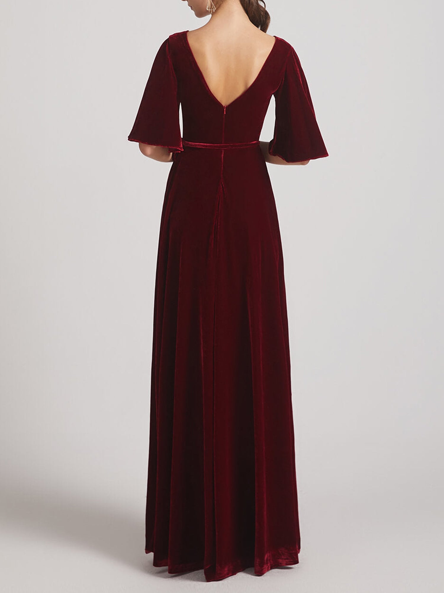 Velvet V-Neck Half Sleeves Bridesmaid Dress| Plus Size | 60+ Colors