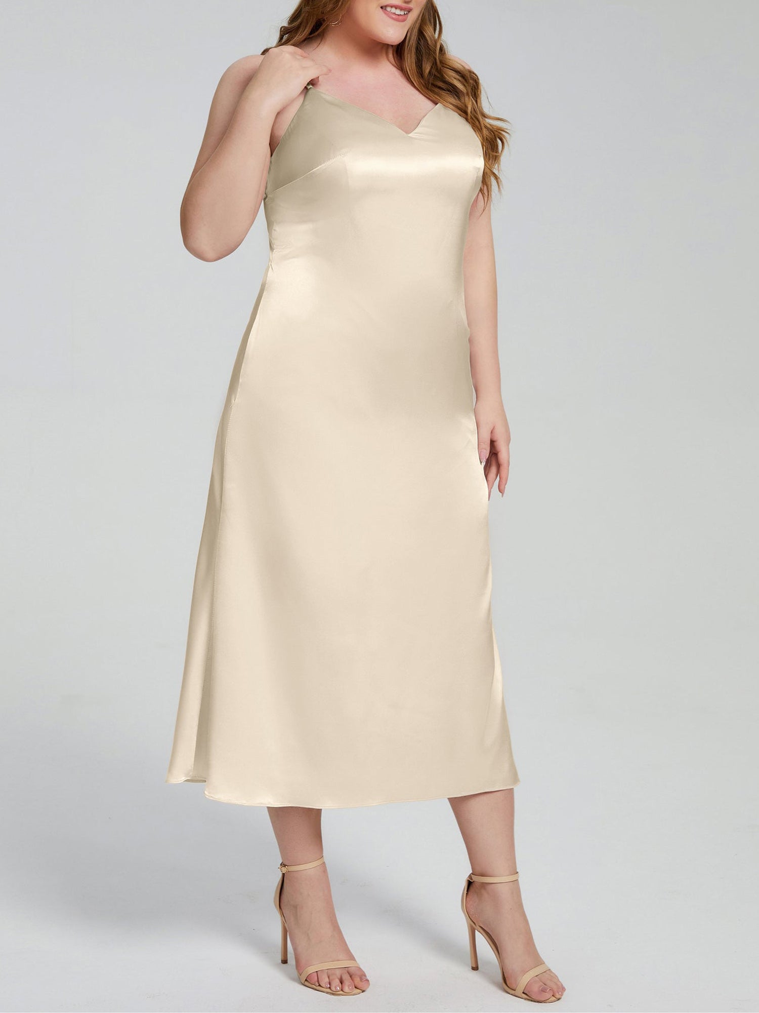 Stretch Satin V-Neck Half Sleeves Bridesmaid Dress| Plus Size | 60+ Colors