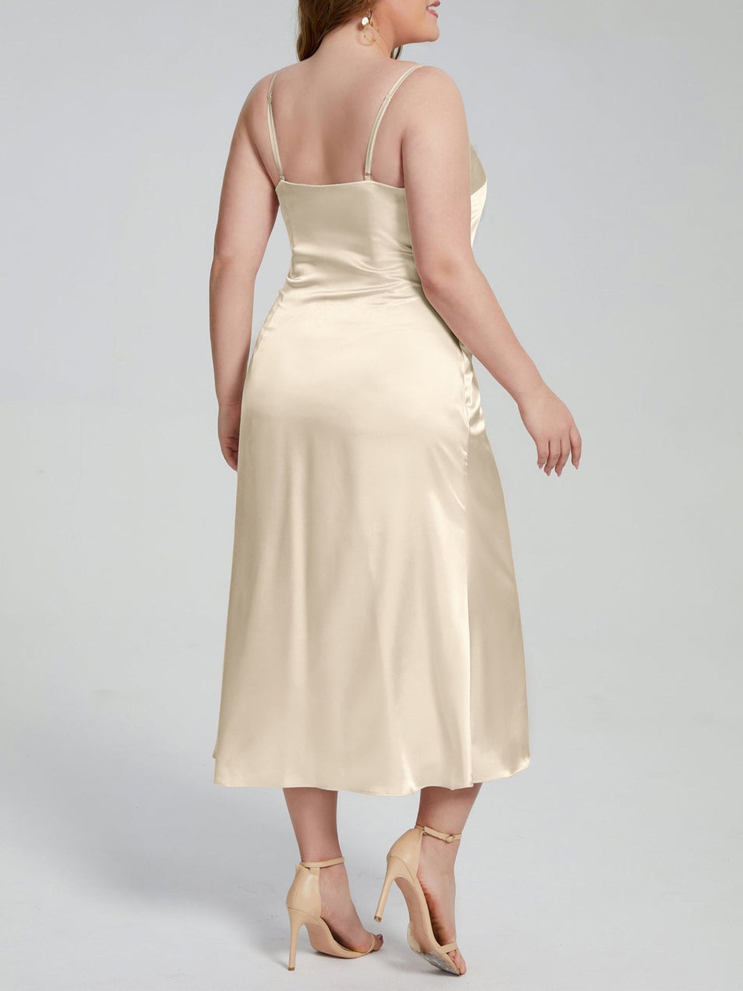 Stretch Satin V-Neck Half Sleeves Bridesmaid Dress| Plus Size | 60+ Colors