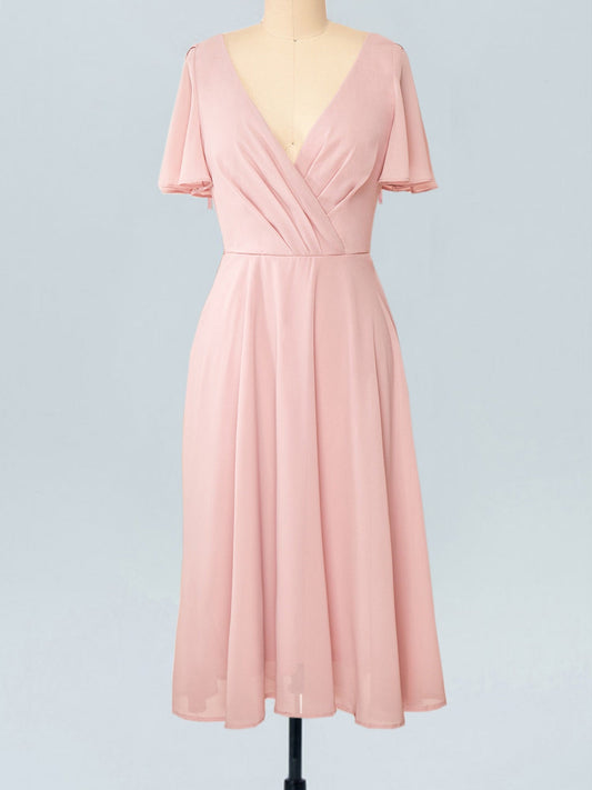 Chiffon V-Neck Sleeveless Bridesmaid Dress| Plus Size | 60+ Colors