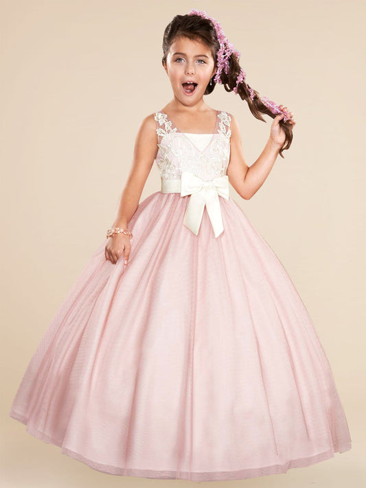 Lace A-Line V-Neck Sleeveless Flower Girl Dress-M500001