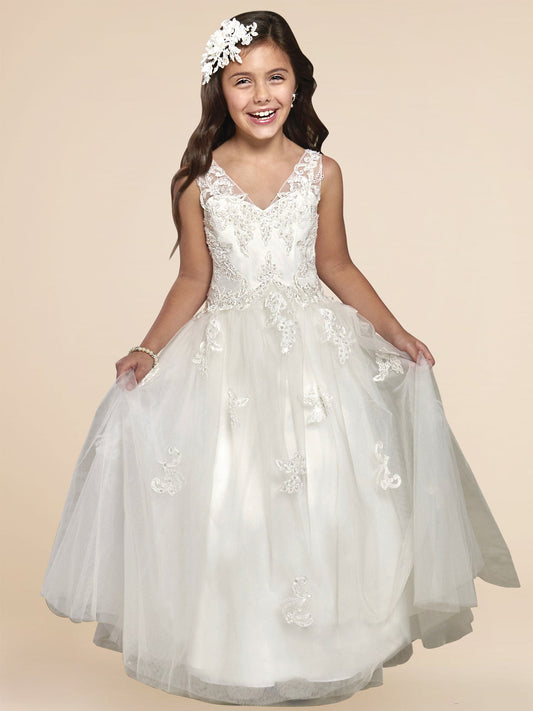 Lace A-Line V-Neck Sleeveless Flower Girl Dress-M500002