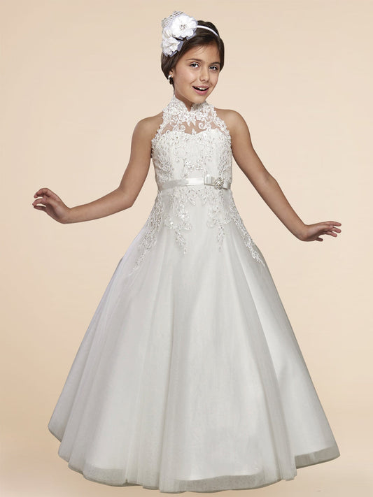 Lace A-Line Stand Collar Sleeveless Flower Girl Dress-M500003