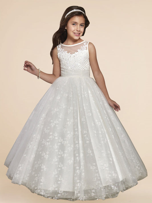 Lace A-Line Scoop Neck Sleeveless Flower Girl Dress-M500004