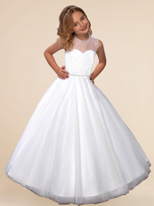 Lace A-Line Scoop Neck Sleeveless Flower Girl Dress-M500008