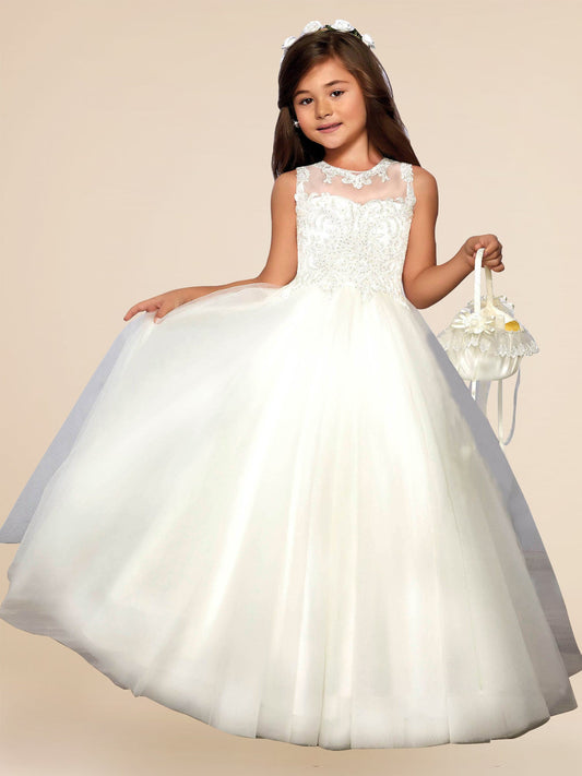 Lace A-Line Scoop Neck Sleeveless Flower Girl Dress-M500011