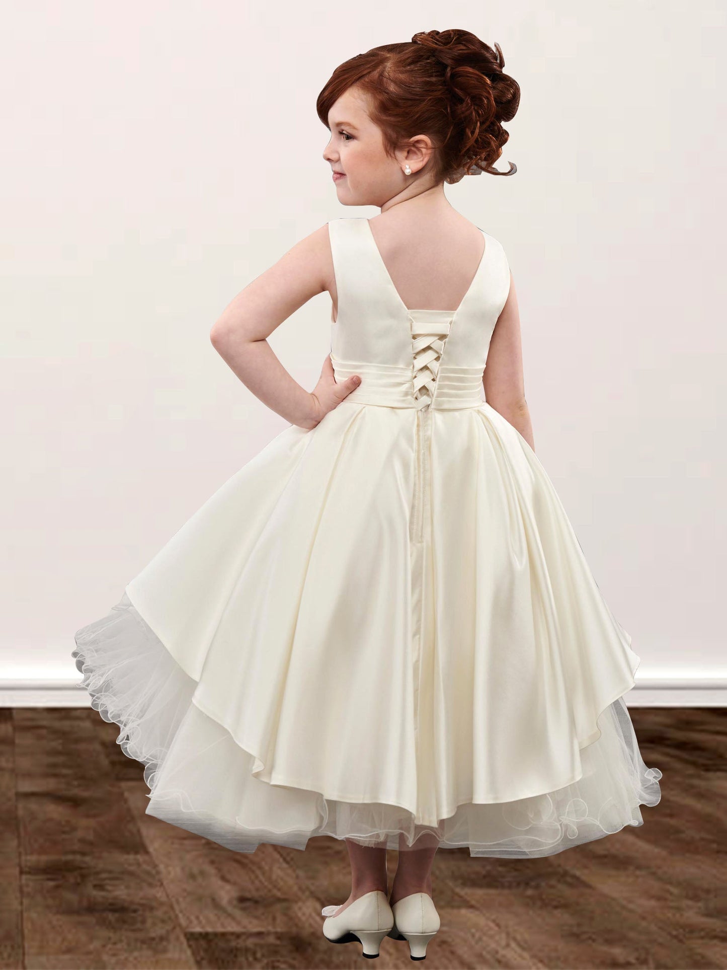 Lace V-Neck Sleeveless Flower Girl Dress