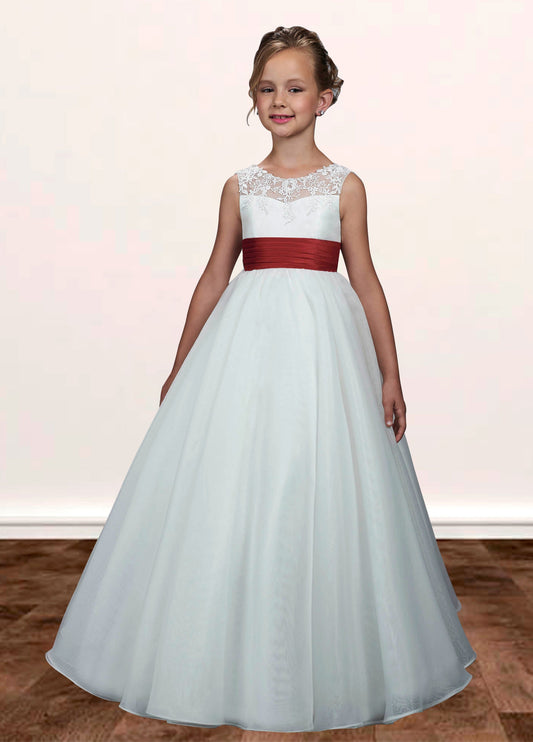 Lace V-Neck Sleeveless Flower Girl Dress