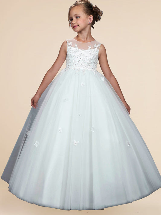 Lace A-Line Scoop Neck Sleeveless Flower Girl Dress-M500047