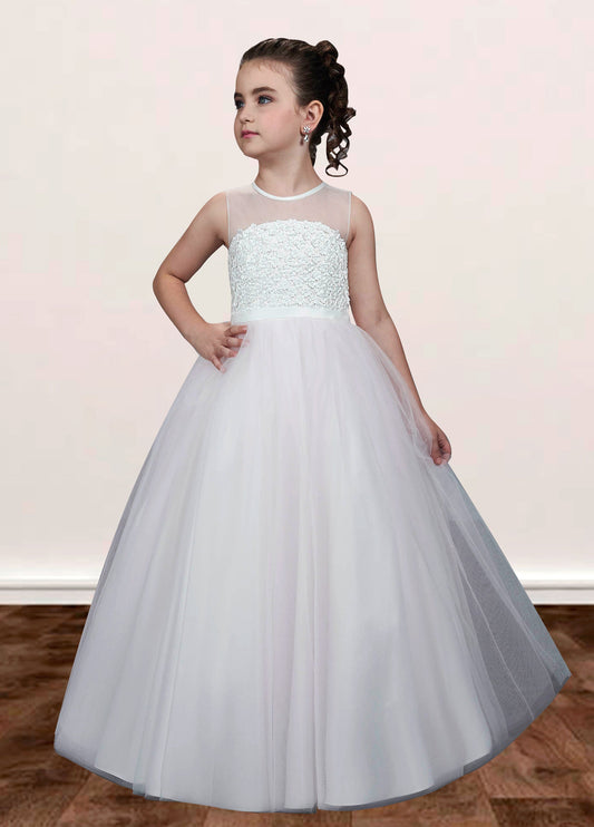 Lace A-Line Scoop Neck Sleeveless Flower Girl Dress-M500048