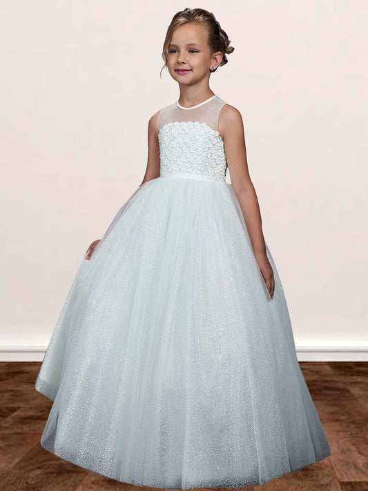 Lace A-Line Scoop Neck Sleeveless Flower Girl Dress-M500049