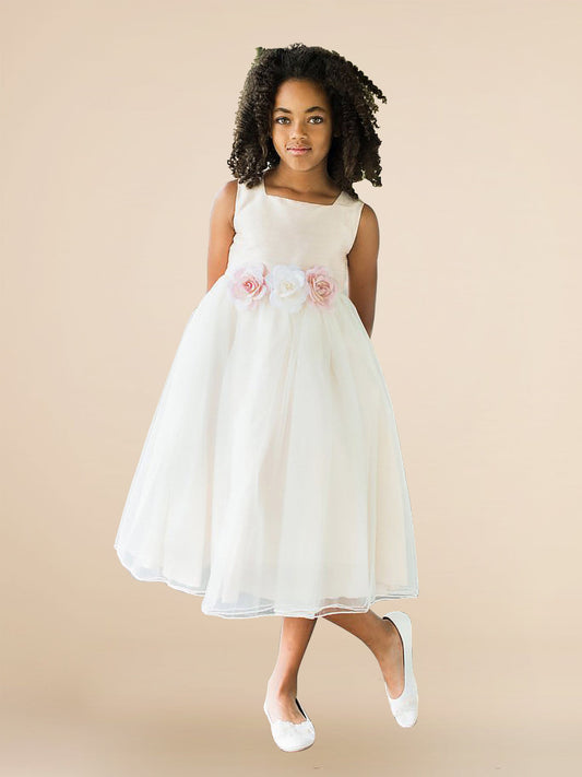 Satin A-Line Bateau/Boat Sleeveless Flower Girl Dress-M500054