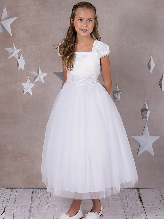 Satin A-Line Bateau/Boat Sleeveless Flower Girl Dress-M500056