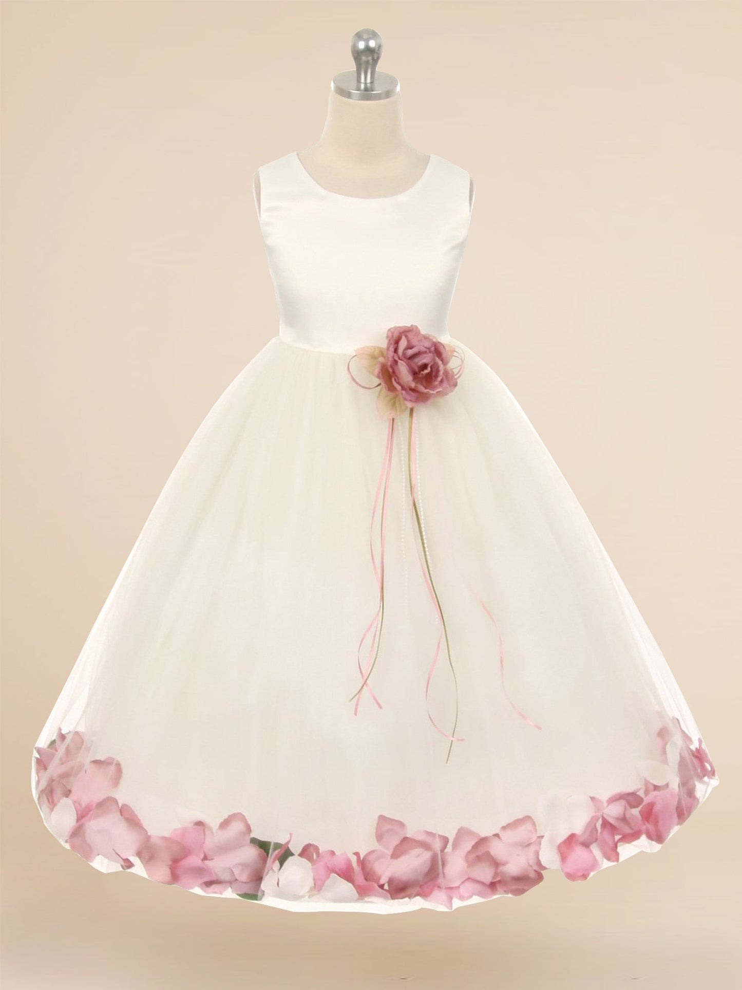 Satin A-Line Scoop Neck Sleeveless Flower Girl Dress-M500058