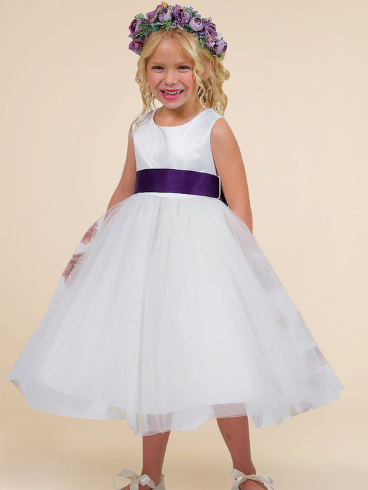 Lace V-Neck Sleeveless Flower Girl Dress